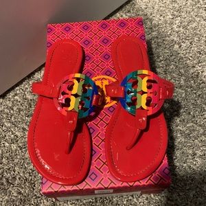 Authentic Tory Burch rainbow Miller sandals Size: 7